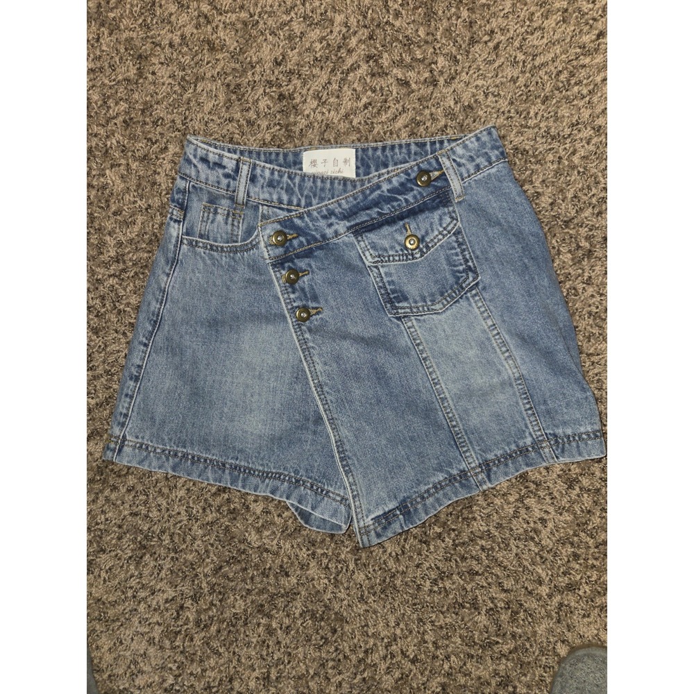 Yingzi Zizhi (Free People Wynne Copycat) Denim Skirt Women 11 Blue Button Front